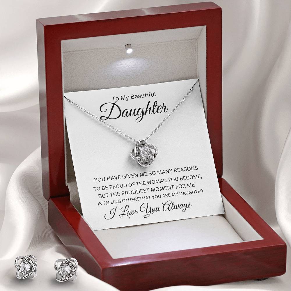 To My Beautiful Daughter Love Knot Necklace